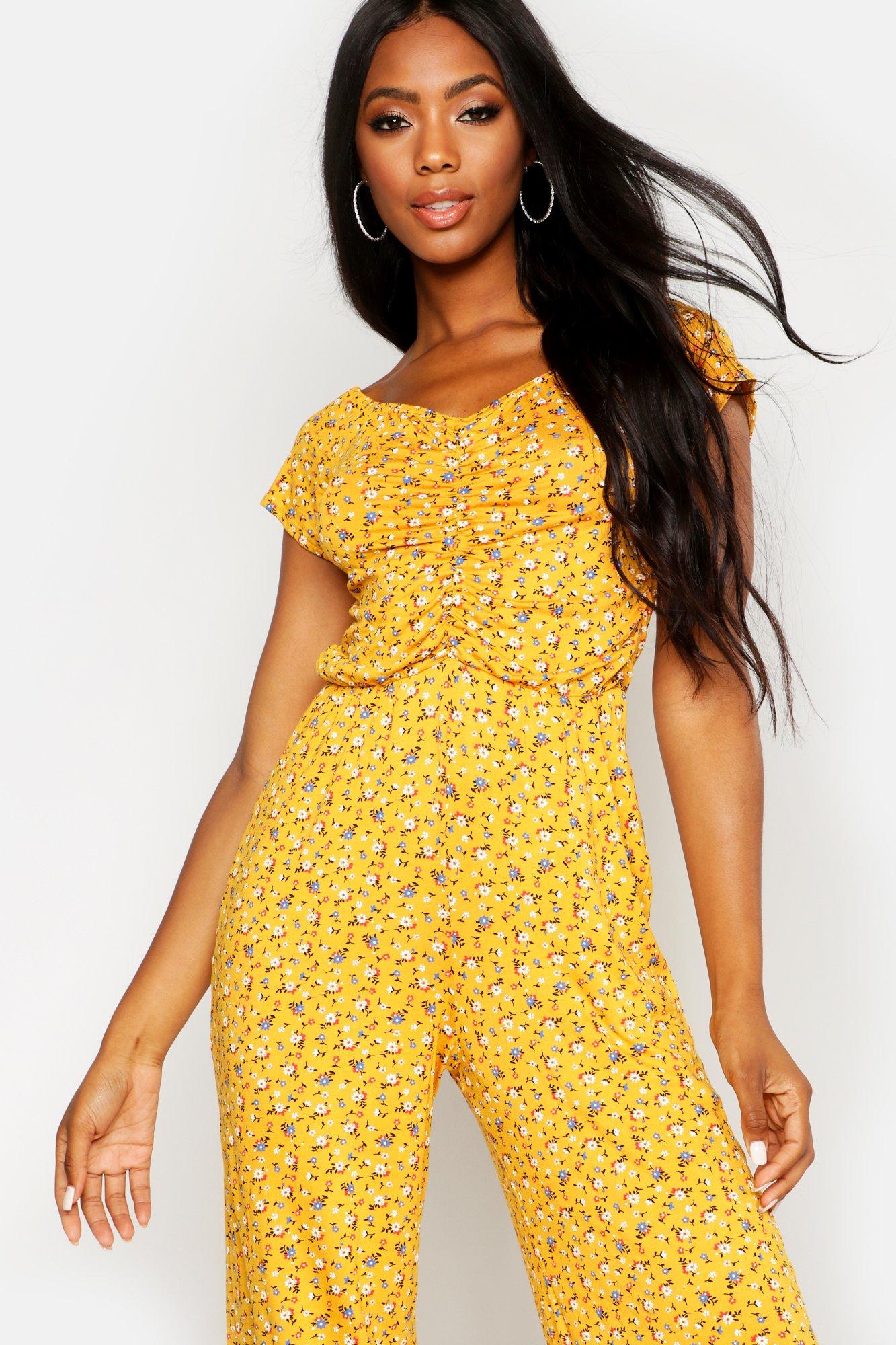 Mustard store floral jumpsuit