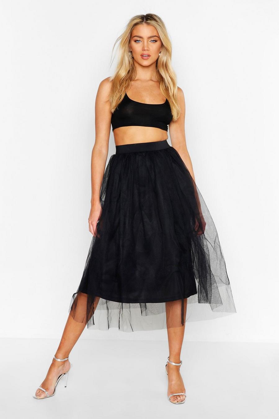 Black Tulle Longer Length Midi Skirt image number 1