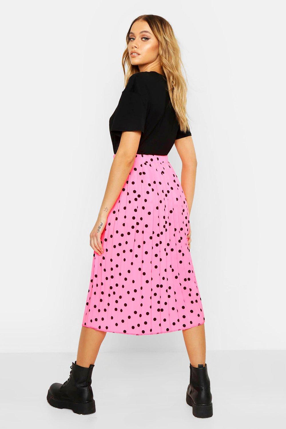 Pink polka dot outlet pleated skirt