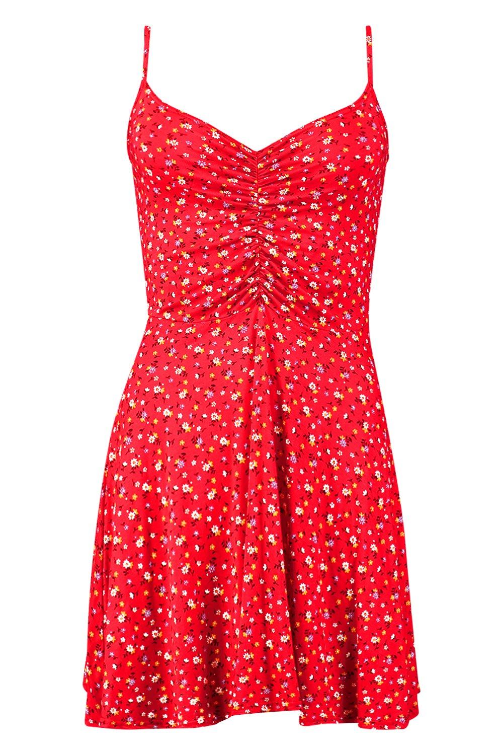 Boohoo red floral clearance dress