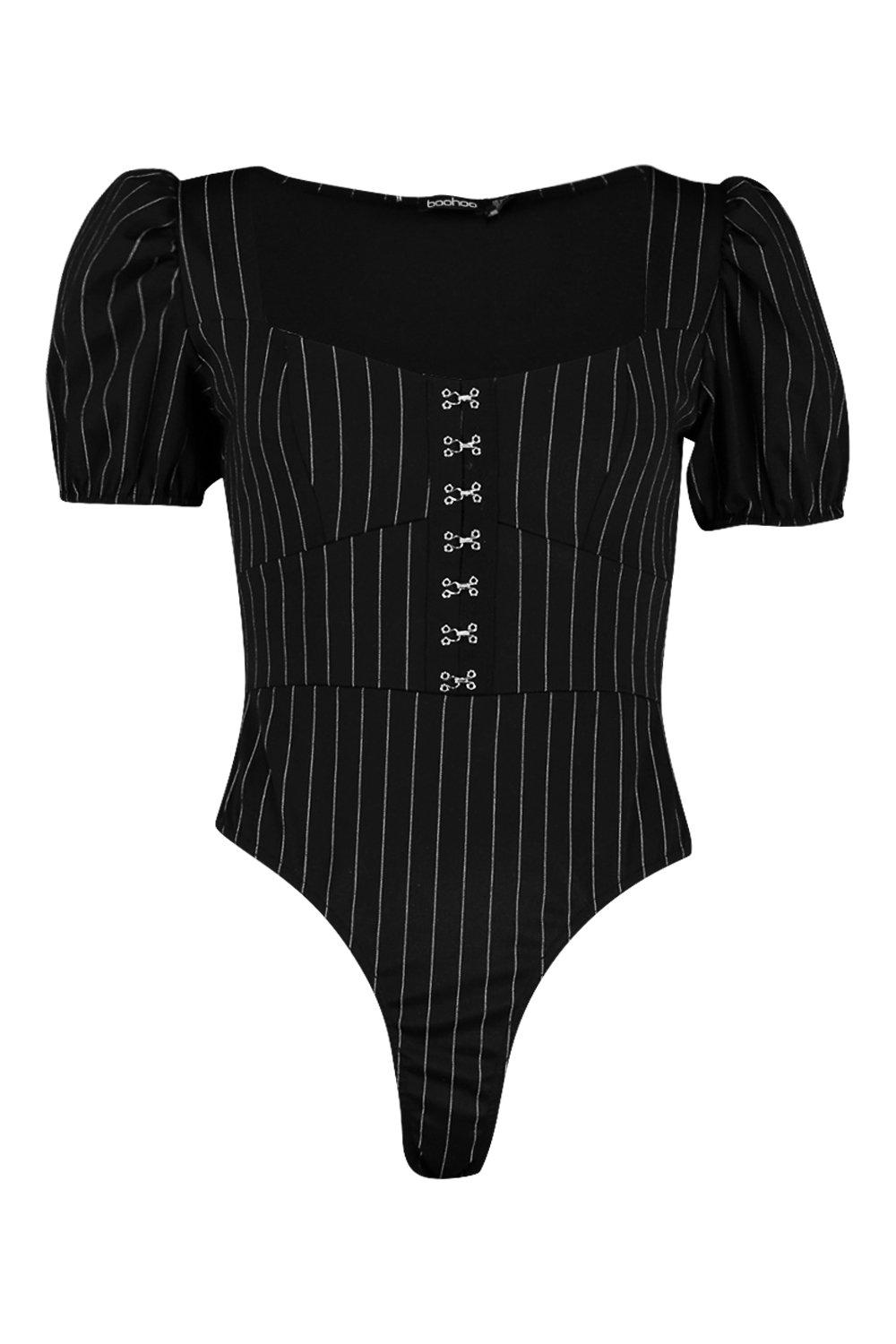 Buy Boohoo Ribbed Corset Bodysuit In Black