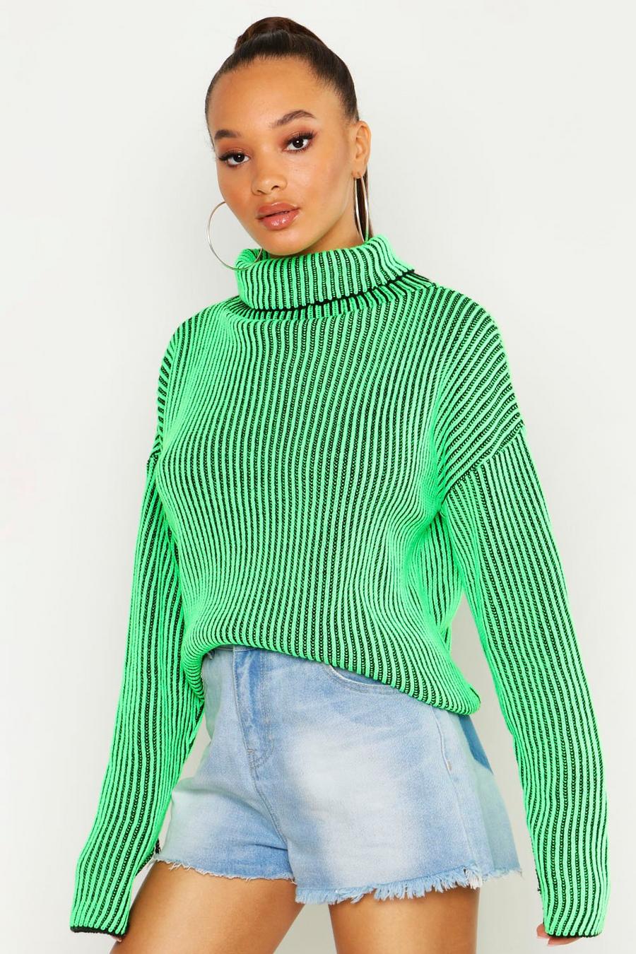 Neonfarbener Pullover aus Chunky-Strick mit Rollkragen image number 1