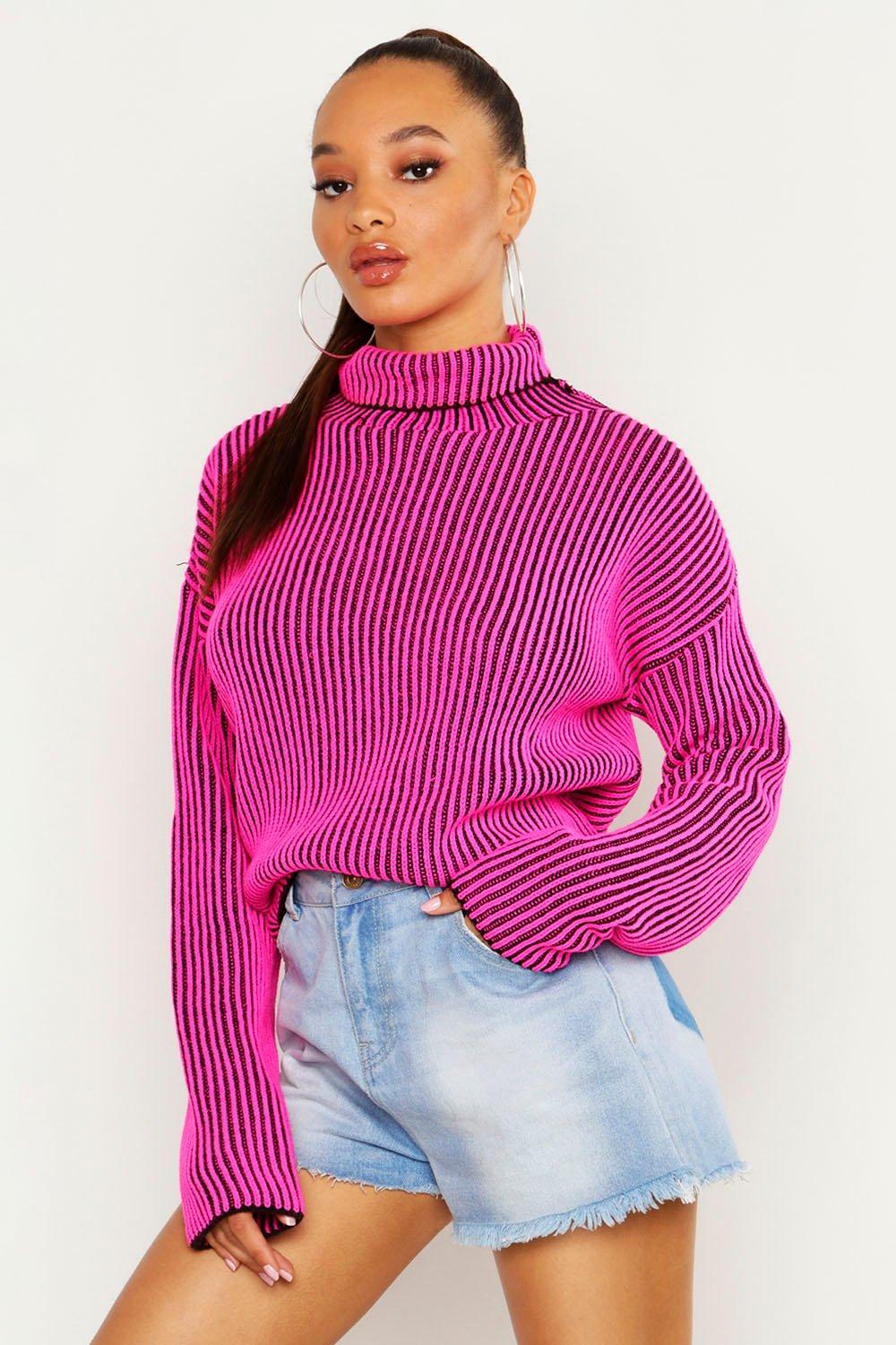 Neon Rib Chunky Roll Neck Jumper