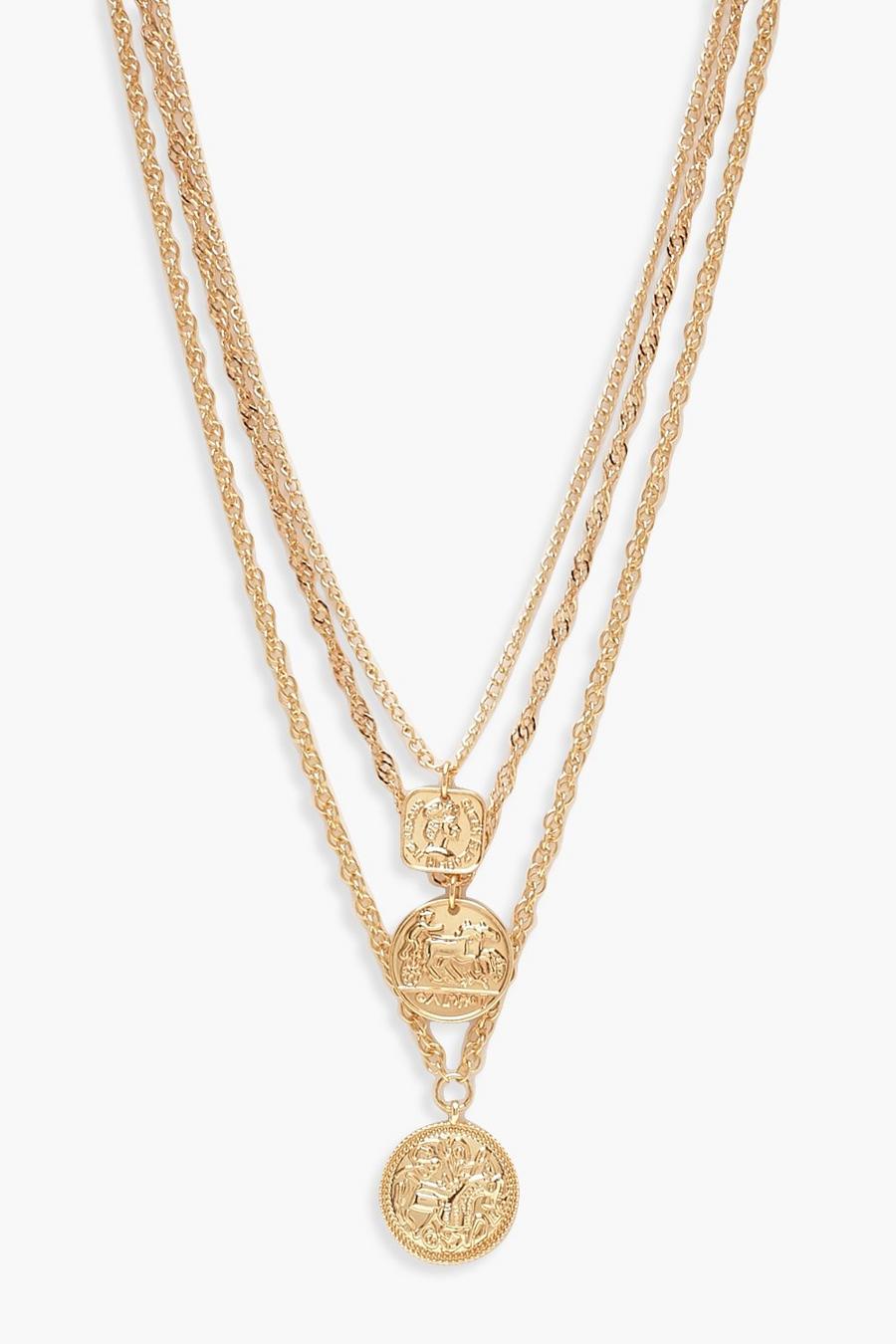 Gold metallic Square Medallion & Coin Layered Necklace