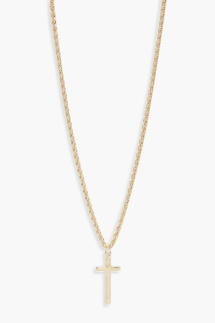 Gold metallic Vintage Chain Cross Pendant Necklace