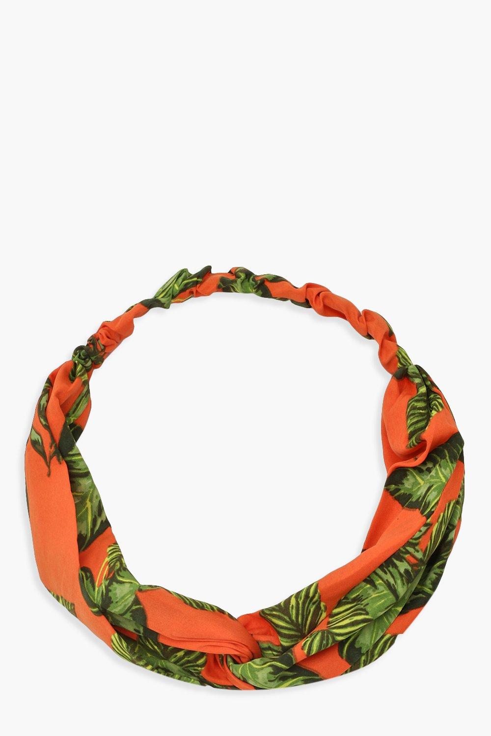 Bandeau pour cheveux à nœud torsadé imprimé palmiers orange