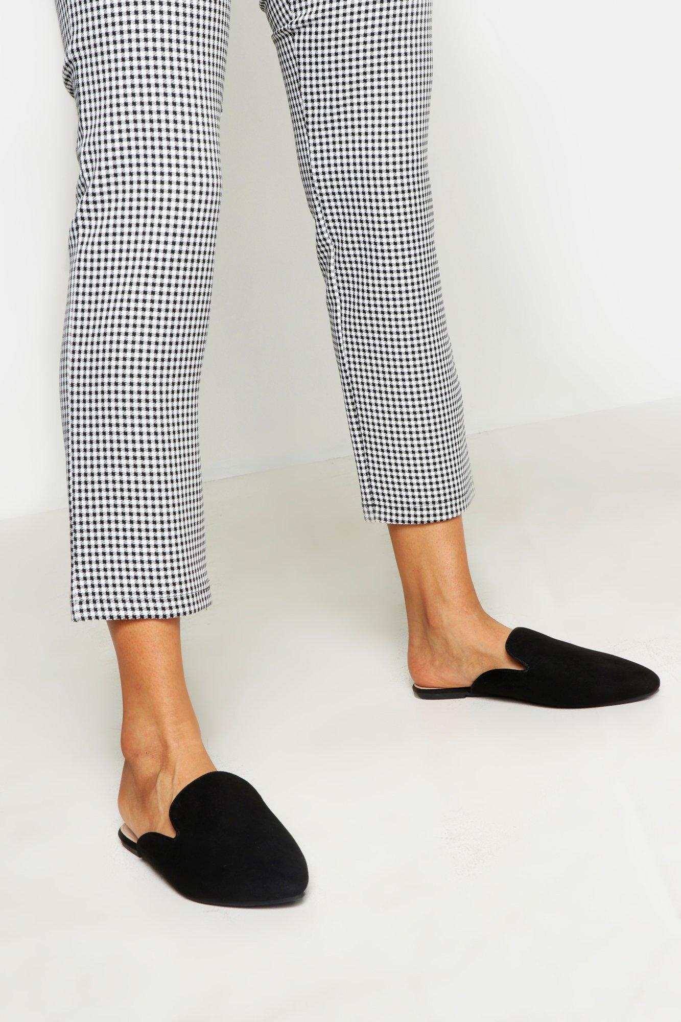black pointed flat mules