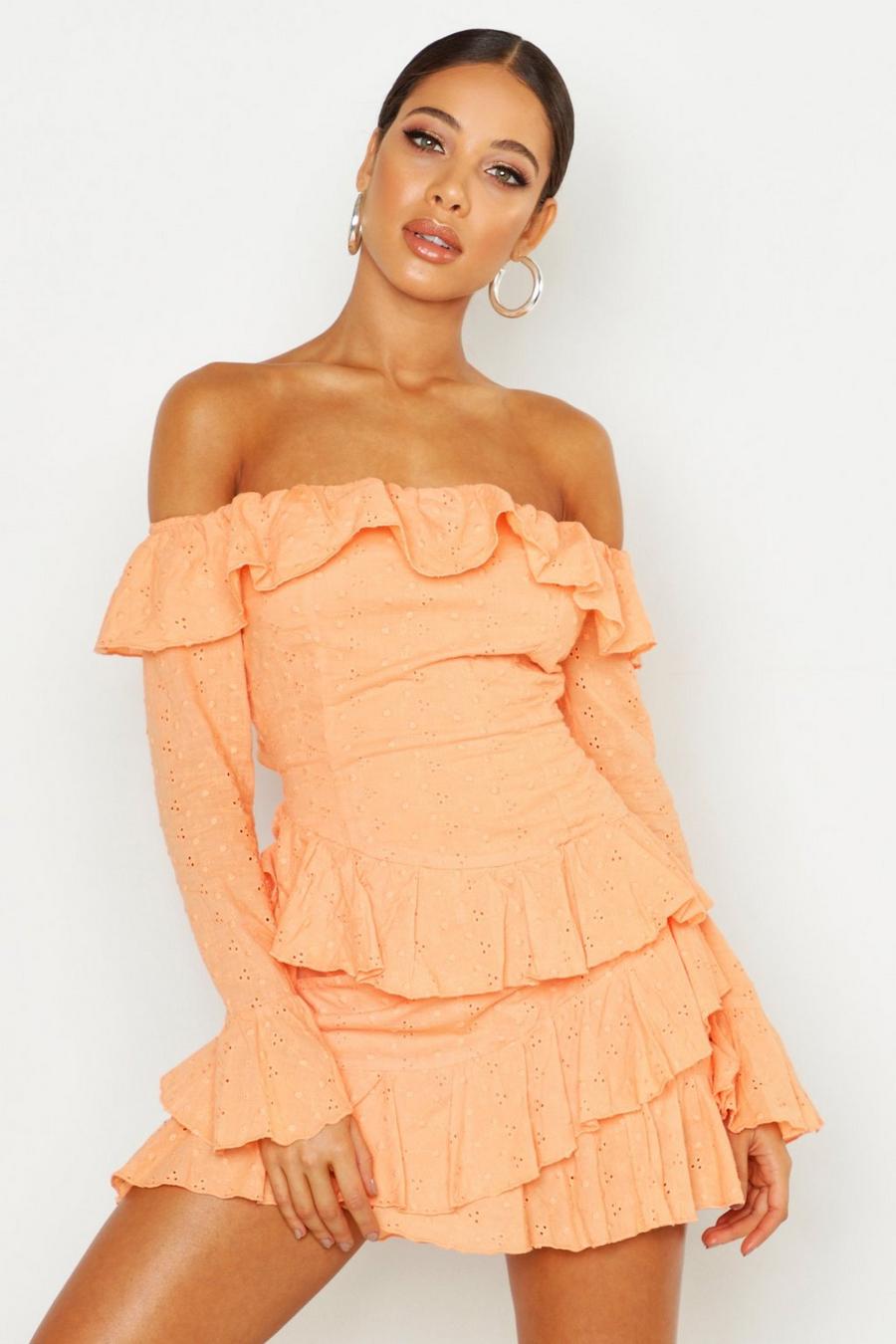 Broderie Anglais Ruffle Off The Shoulder Mini Dress image number 1