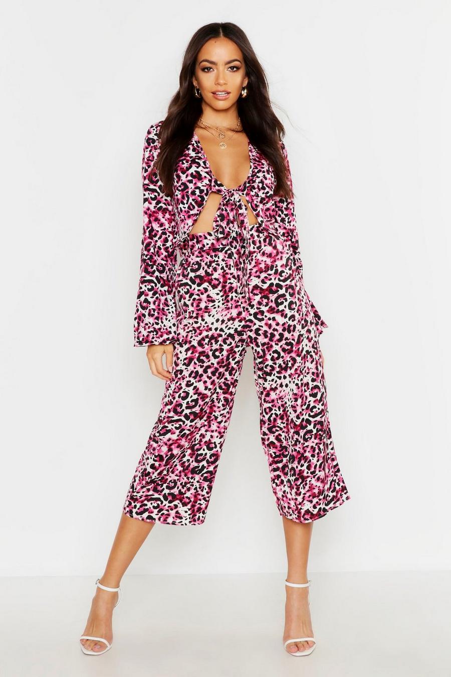 Woven Leopard Tie Front Co-Ord image number 1