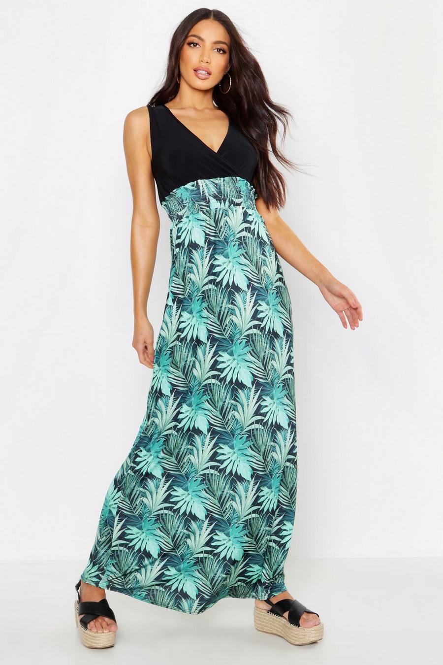 Vestido maxi con estampado de palmeras image number 1