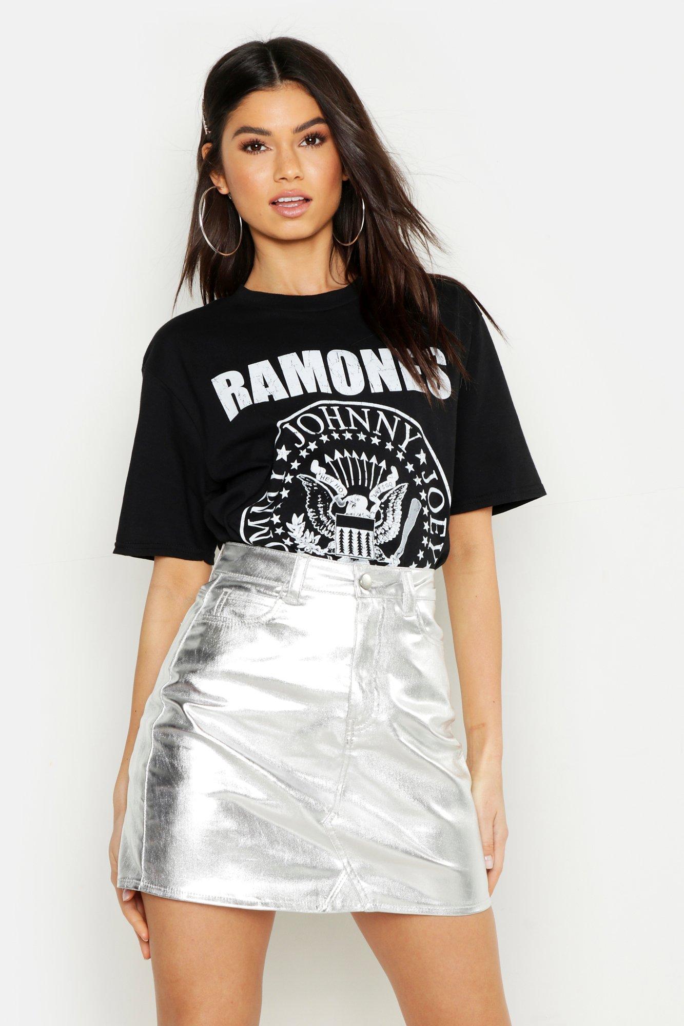 metallic jean skirt