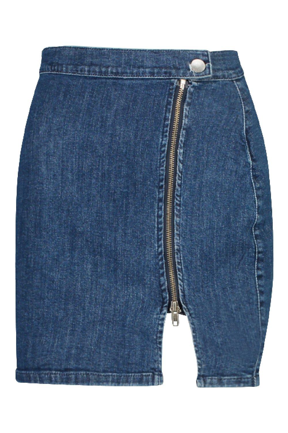 Denim zip fashion front skirt