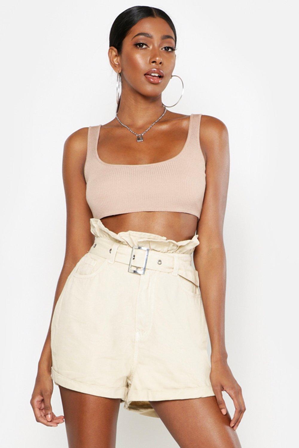 Pantaloncini jeans arricciati in vita top