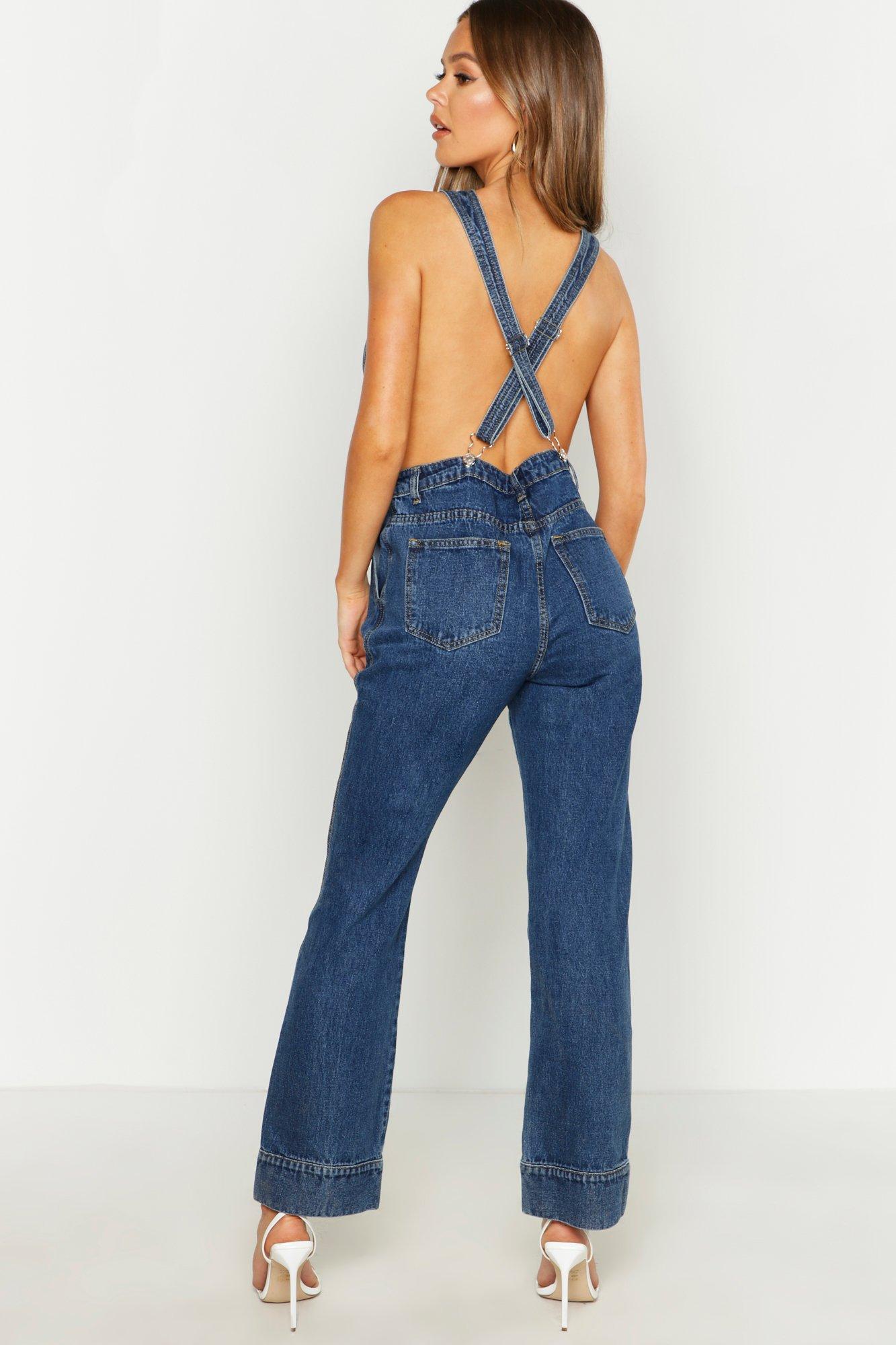 plunging denim jumpsuit