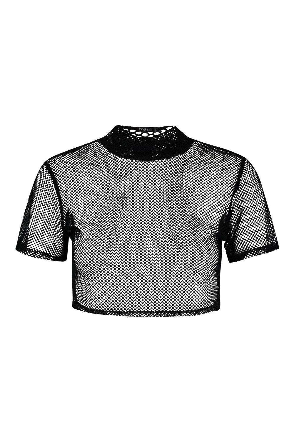 Women's High Neck Fishnet Crop Top | Boohoo UK