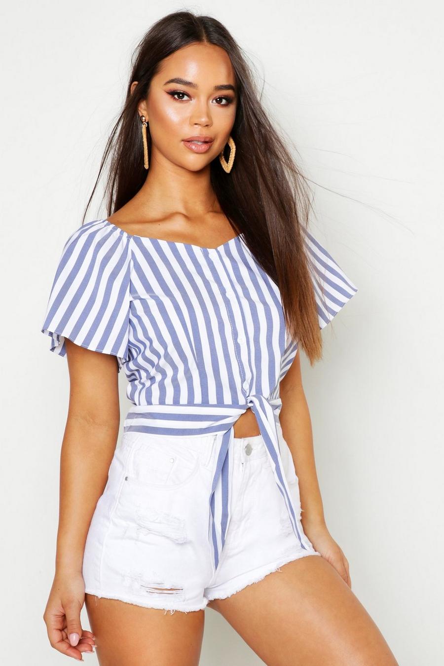 Woven Stripe Peasant Blouse image number 1