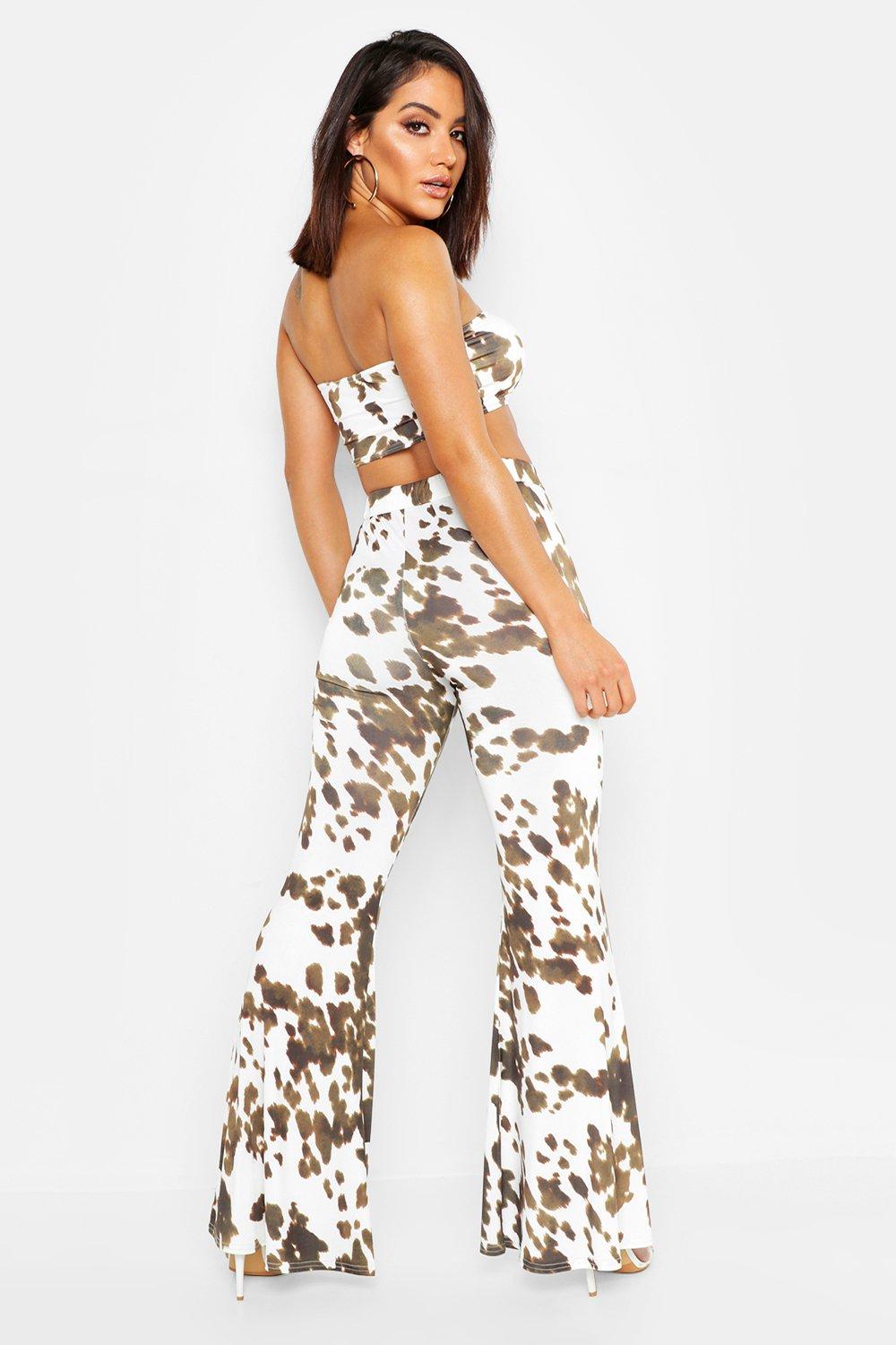 Cow Print Bandeau Flare Co ord boohoo