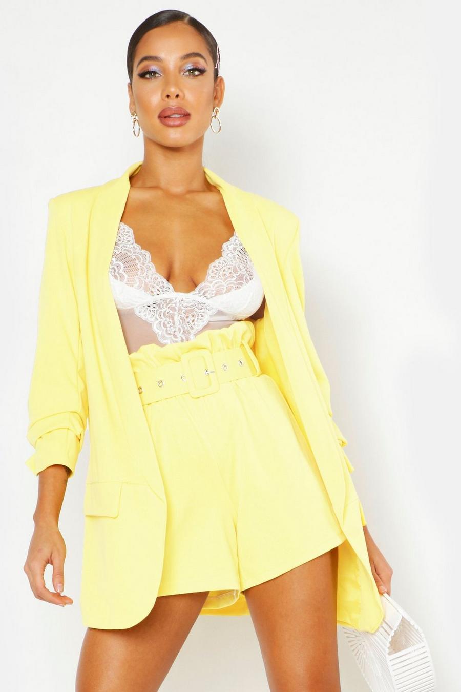 Yellow Tailored Paper Bag Belted Short image number 1