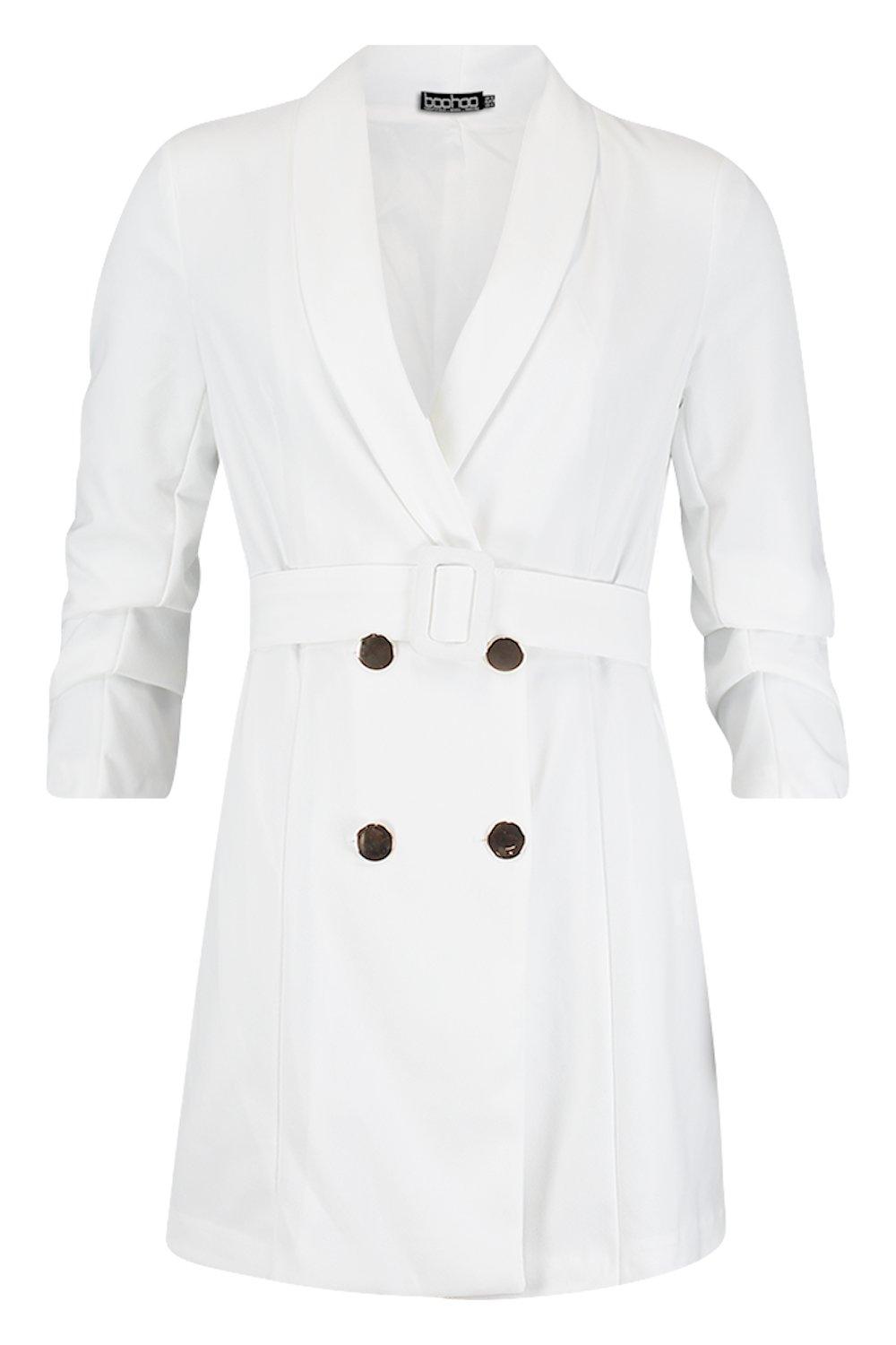 Stretch Crepe Tailored Belted Blazer Dress