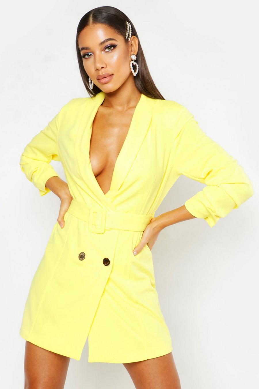 Yellow gul Stretch Crepe Tailored Belted Blazer Dress