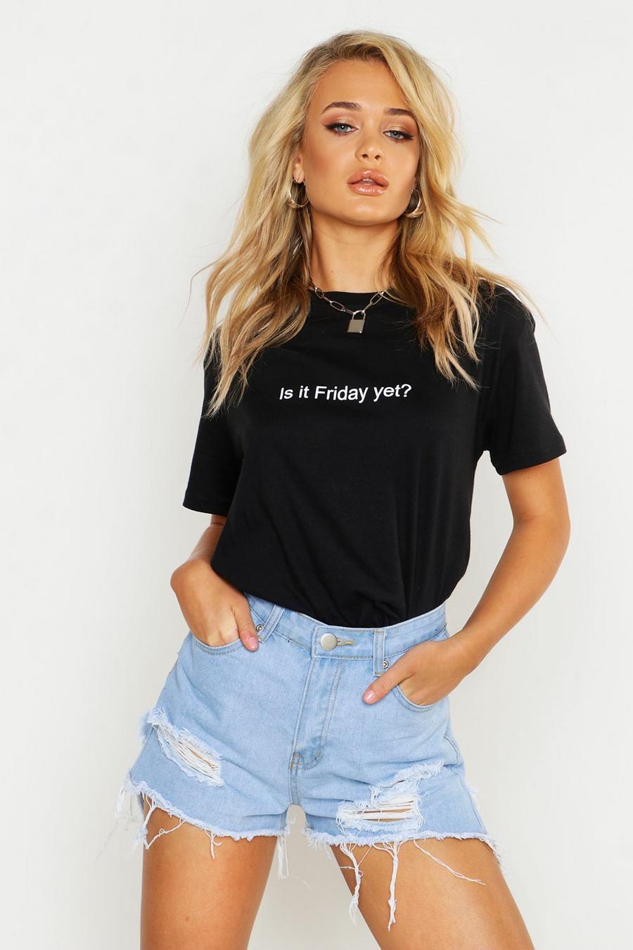 Camiseta con eslogan "Is It Friday Yet", Negro image number 1