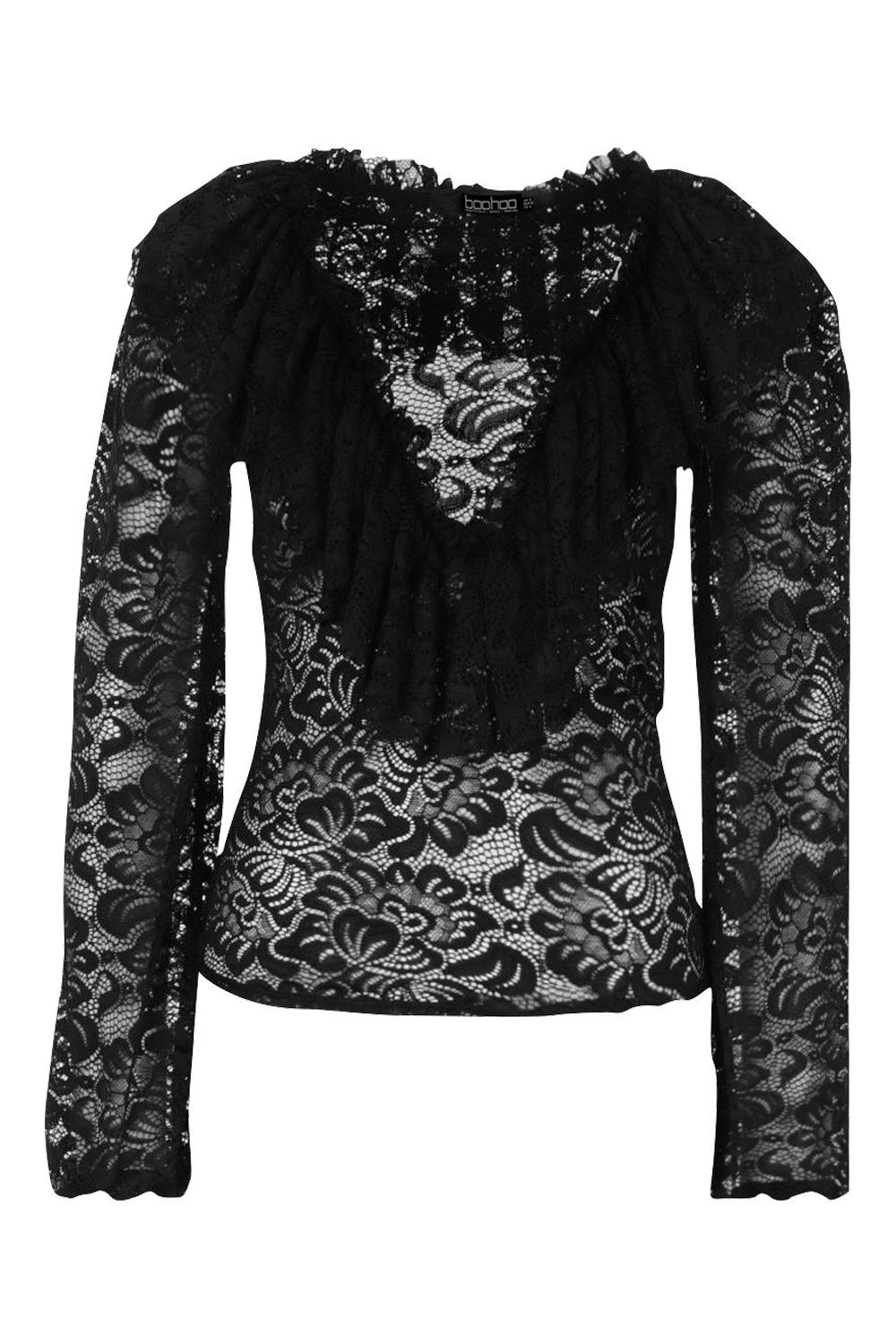 black lace ruffle blouse