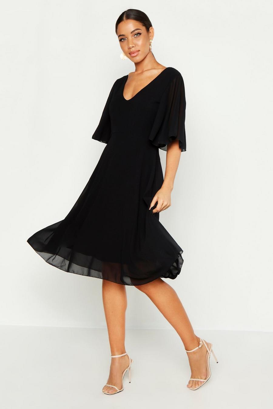 Black negro Cape Detail Chiffon Midi Dress image number 1