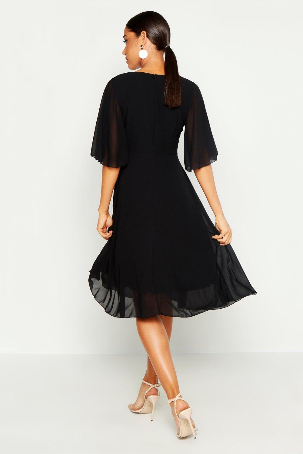 black cape midi dress