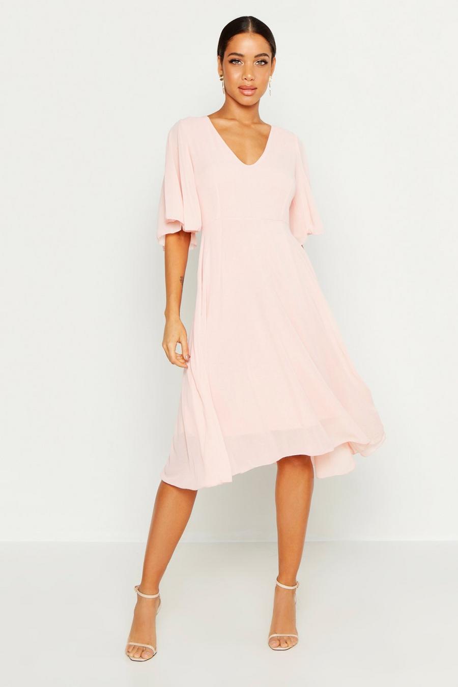 Blush pink Cape Detail Chiffon Midi Dress
