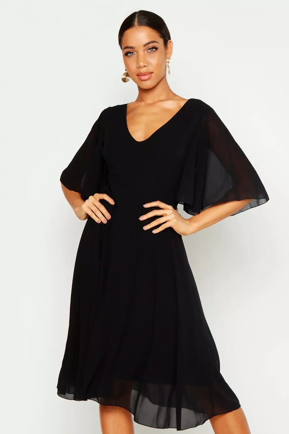 Black chiffon best sale midi dress