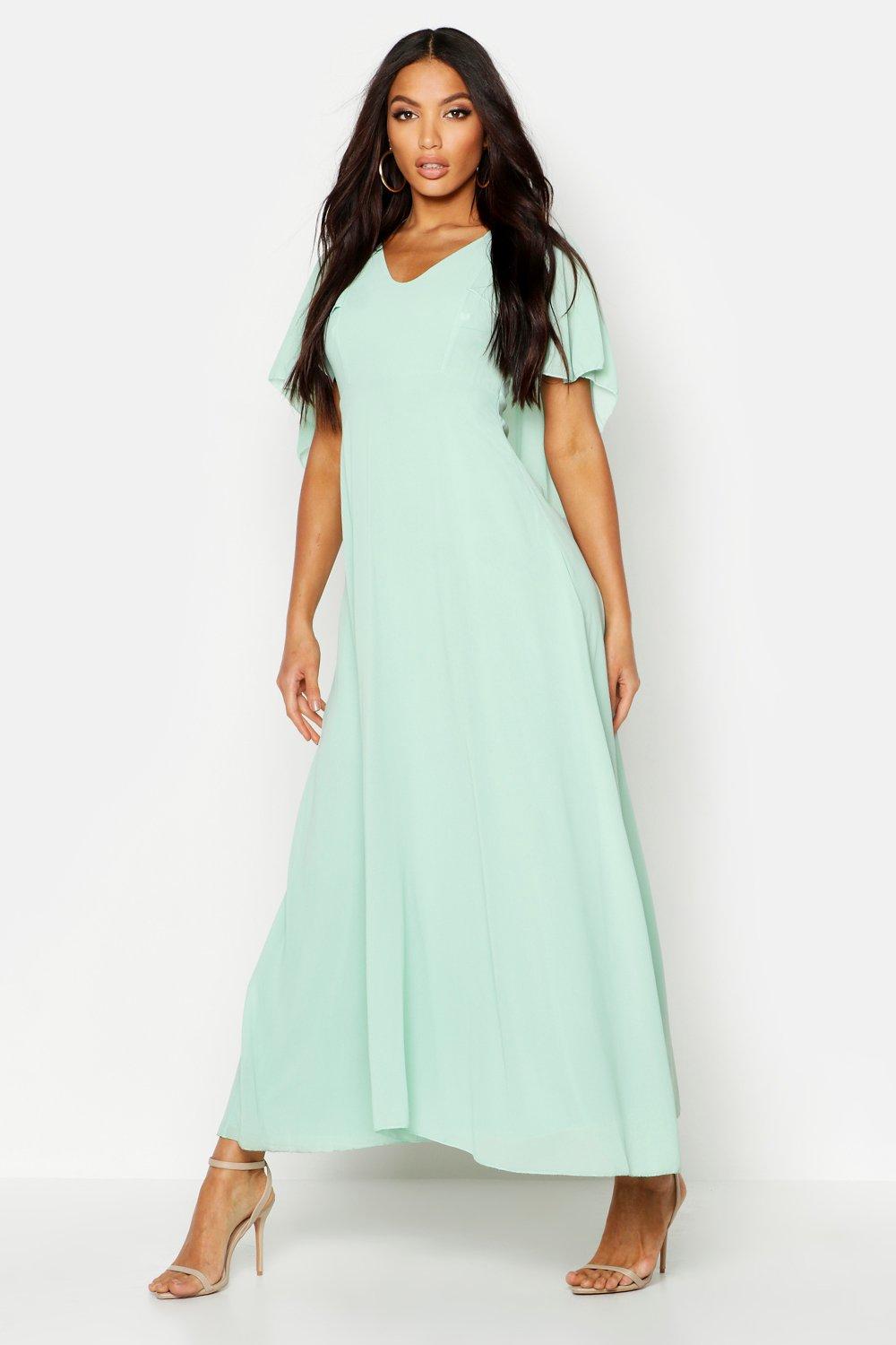 chiffon cape detail maxi dress