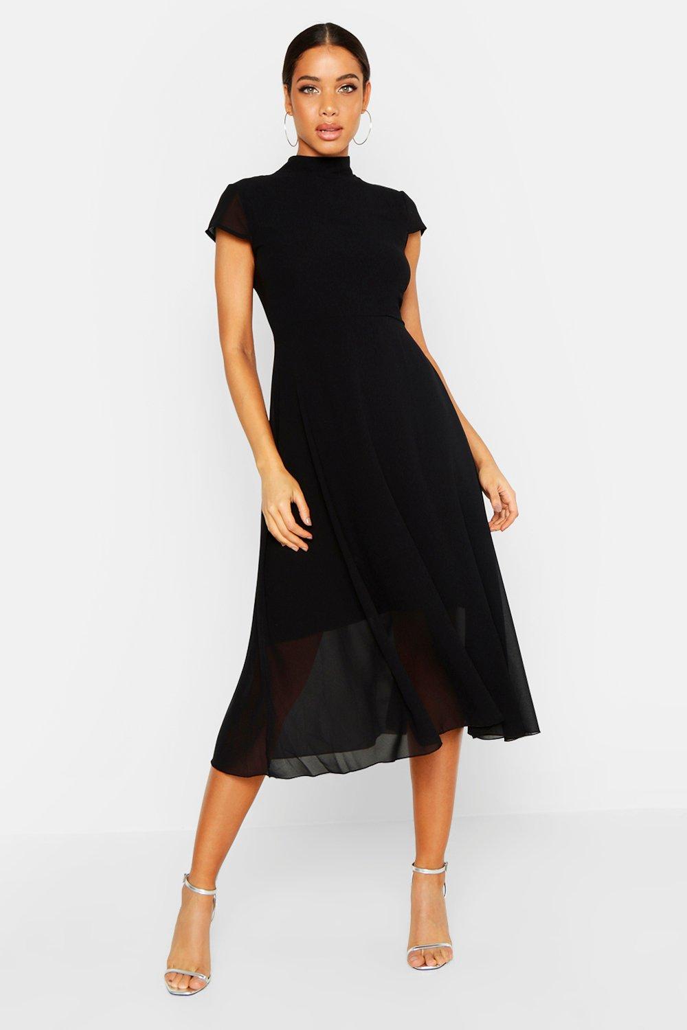 High neck shop flutter sleeve dress