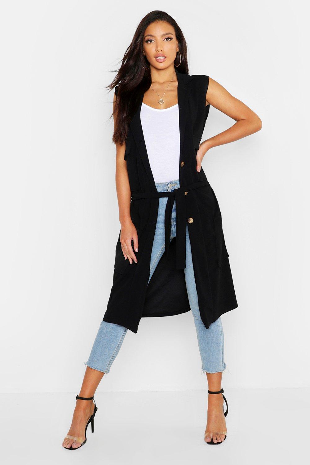 sleeveless duster with pockets