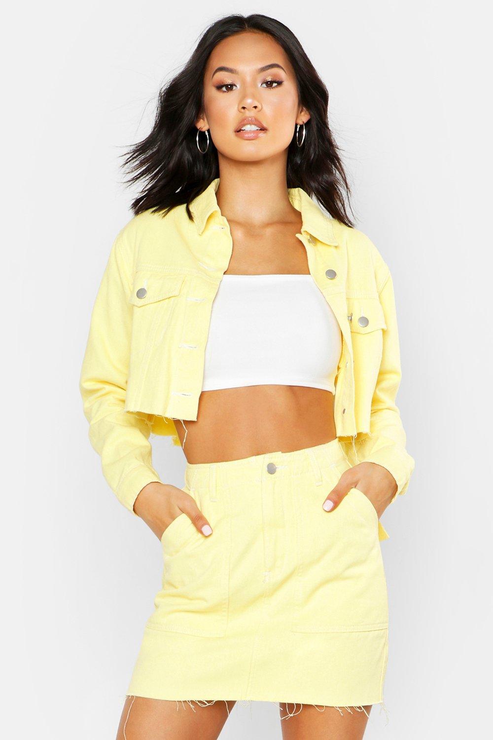 yellow jean skirt and jacket