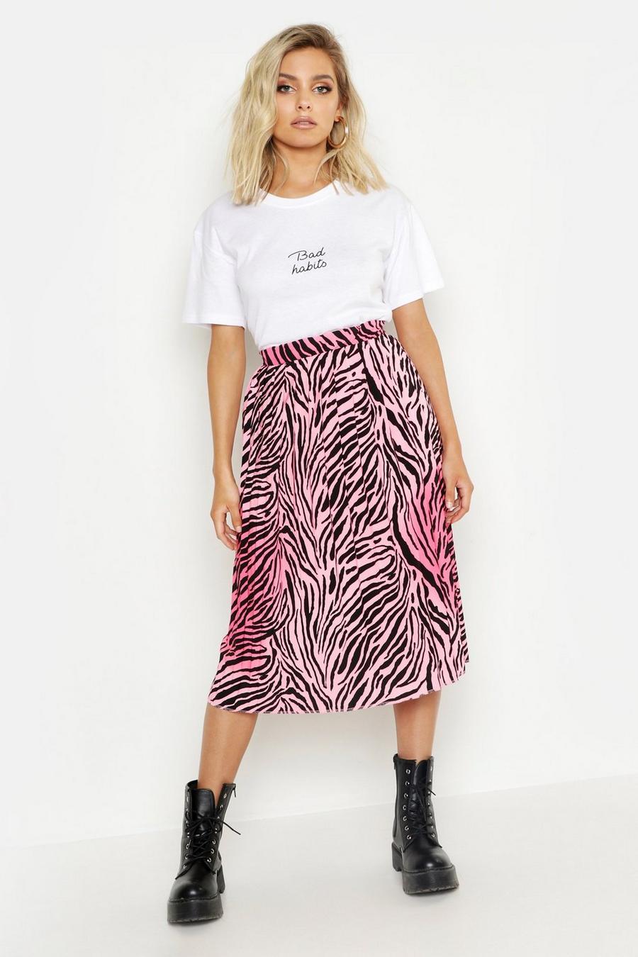 Pink Zebra Ombre Pleated Midi Skirt image number 1