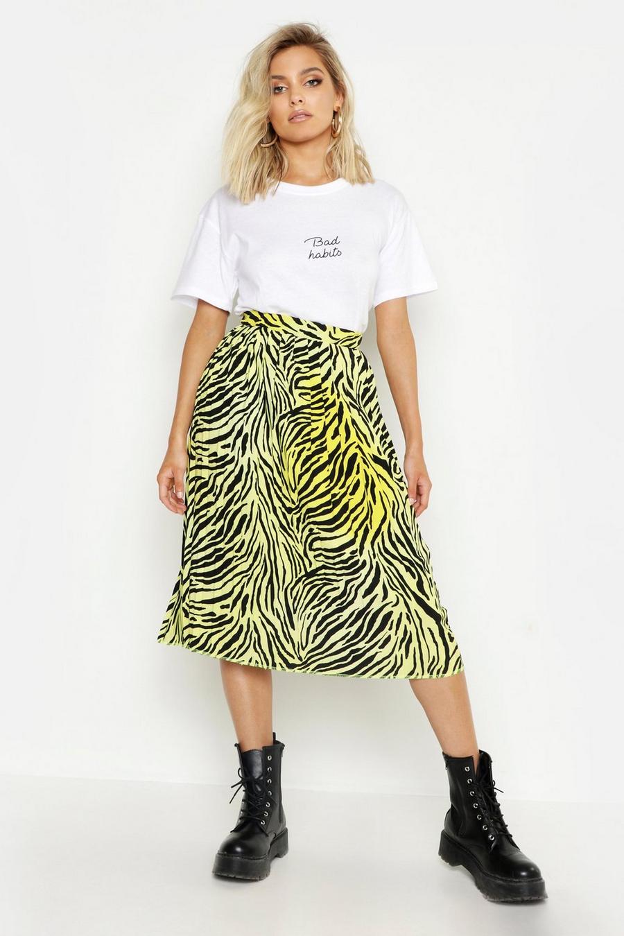 Yellow Zebra Ombre Pleated Midi Skirt image number 1