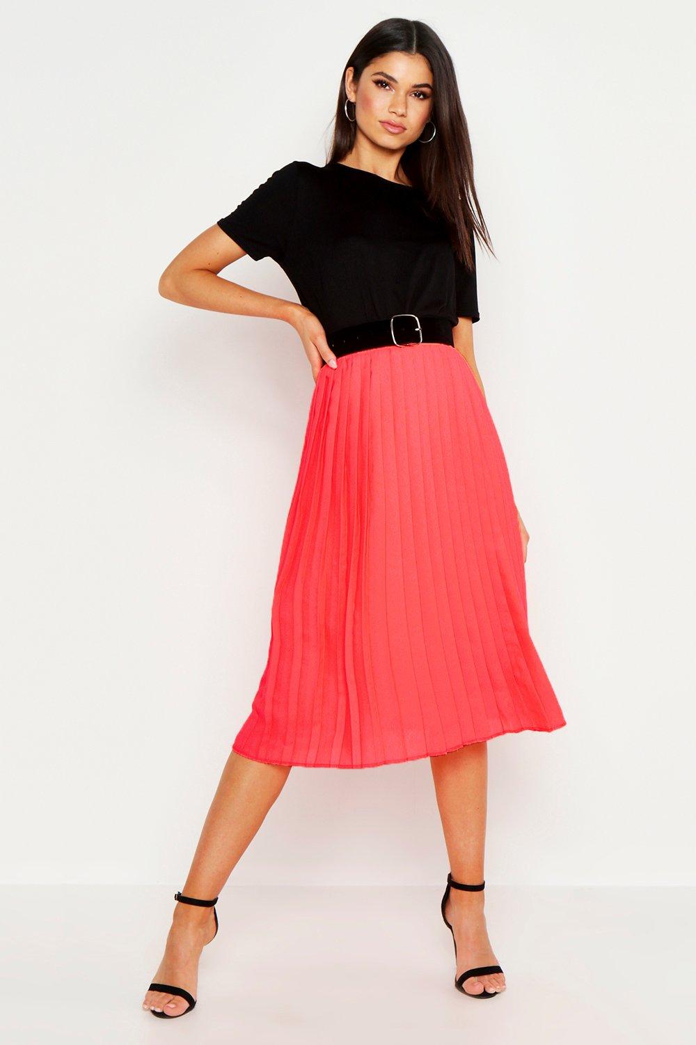 pink pleated skirt boohoo