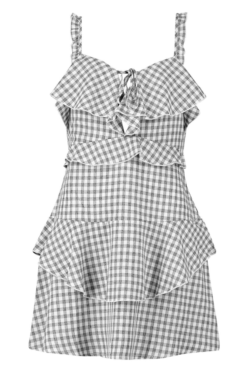 Ruffle Detail Gingham Skater Dress