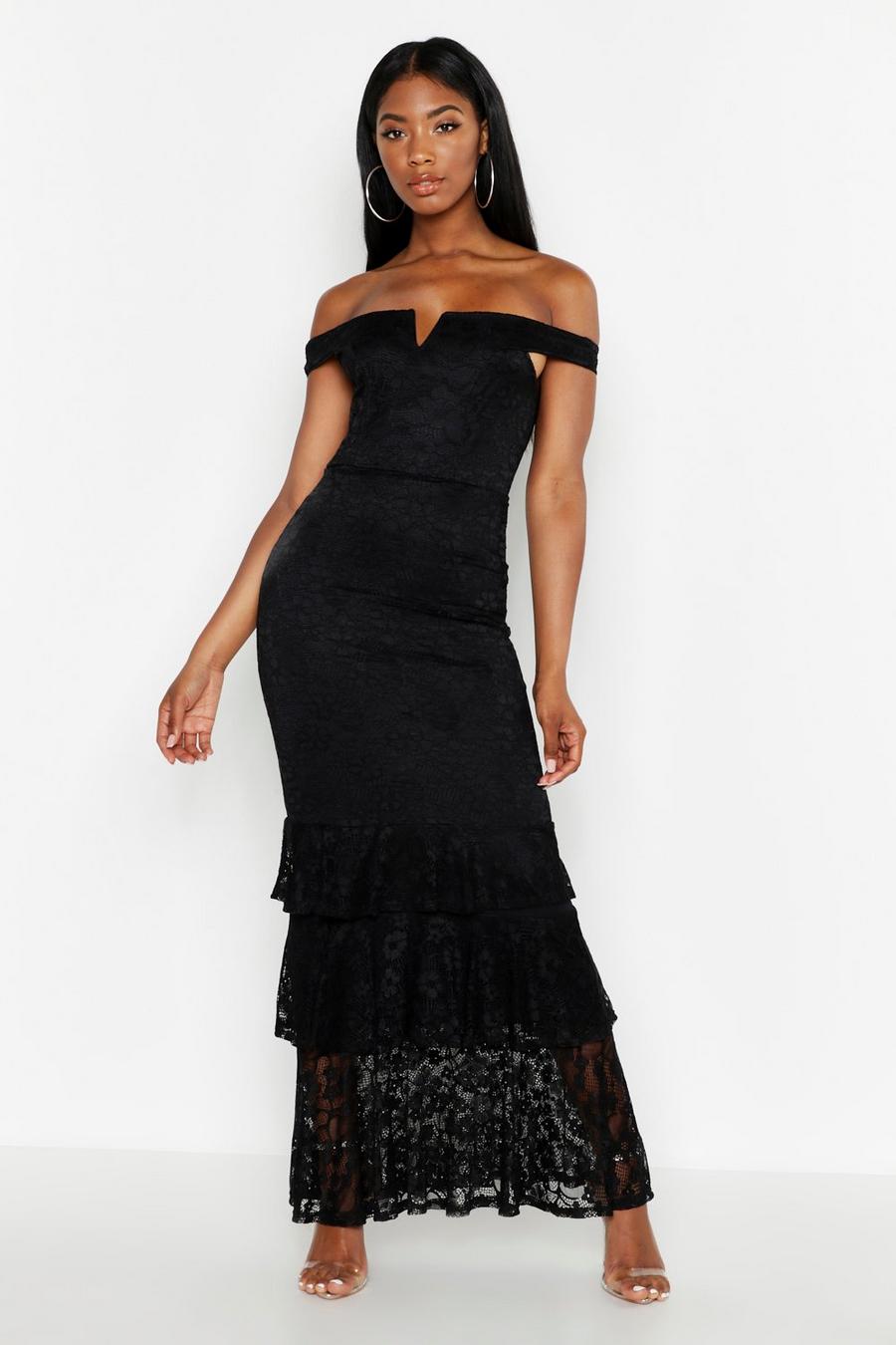 Lace Notch Front Off The Shoulder Maxi Dress image number 1