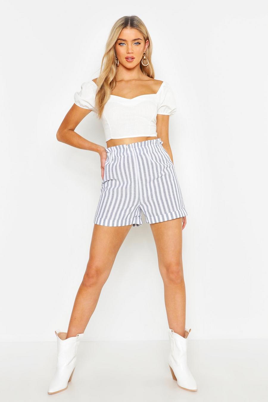 Paper Bag Waist Linen Stripe Shorts image number 1