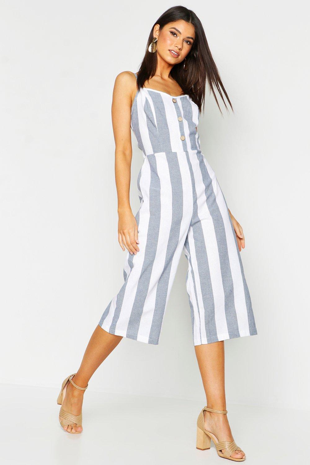 Jumpsuit Aus Leinenmischgewebe Mit Knopfleiste Hinten Boohoo