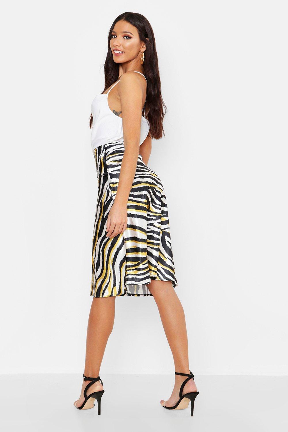 Zebra print shop satin skirt