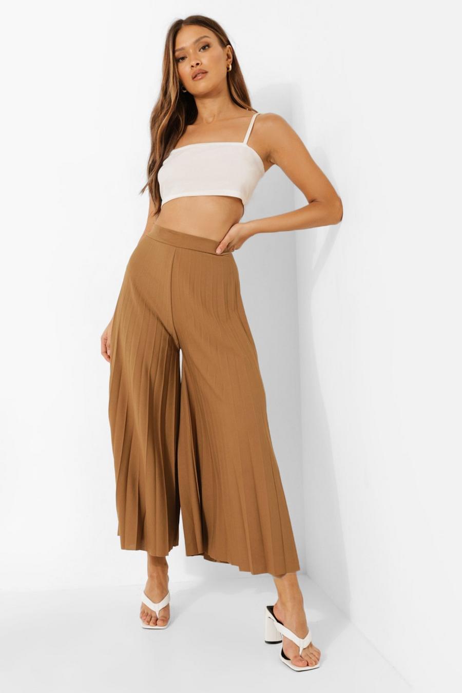 Chartreuse yellow High Waist Pleated Wide Leg Culottes