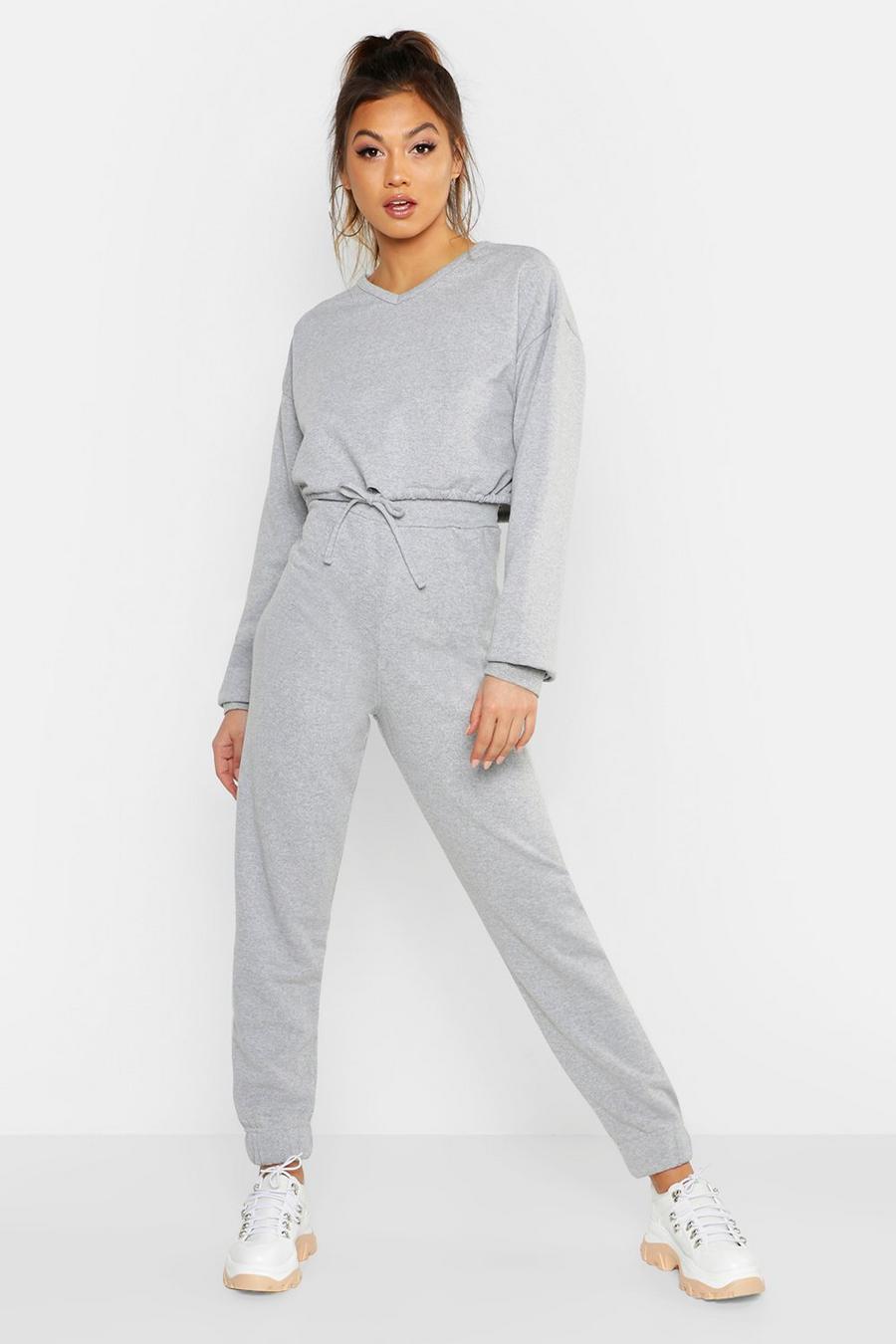 Grey marl V Neck Drawcord Sweat & Cuff Bottom Track Pants image number 1