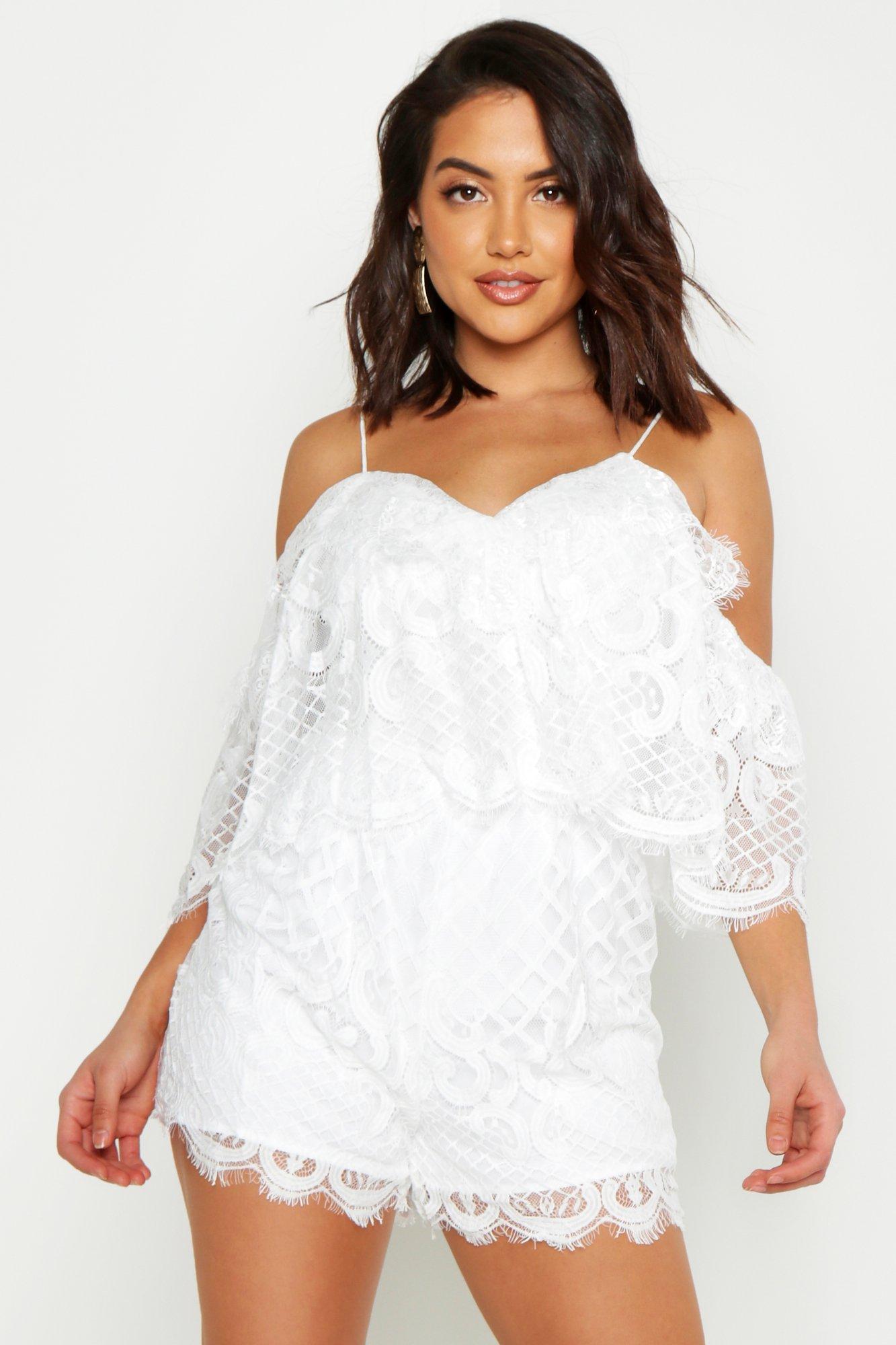 white cold shoulder playsuit