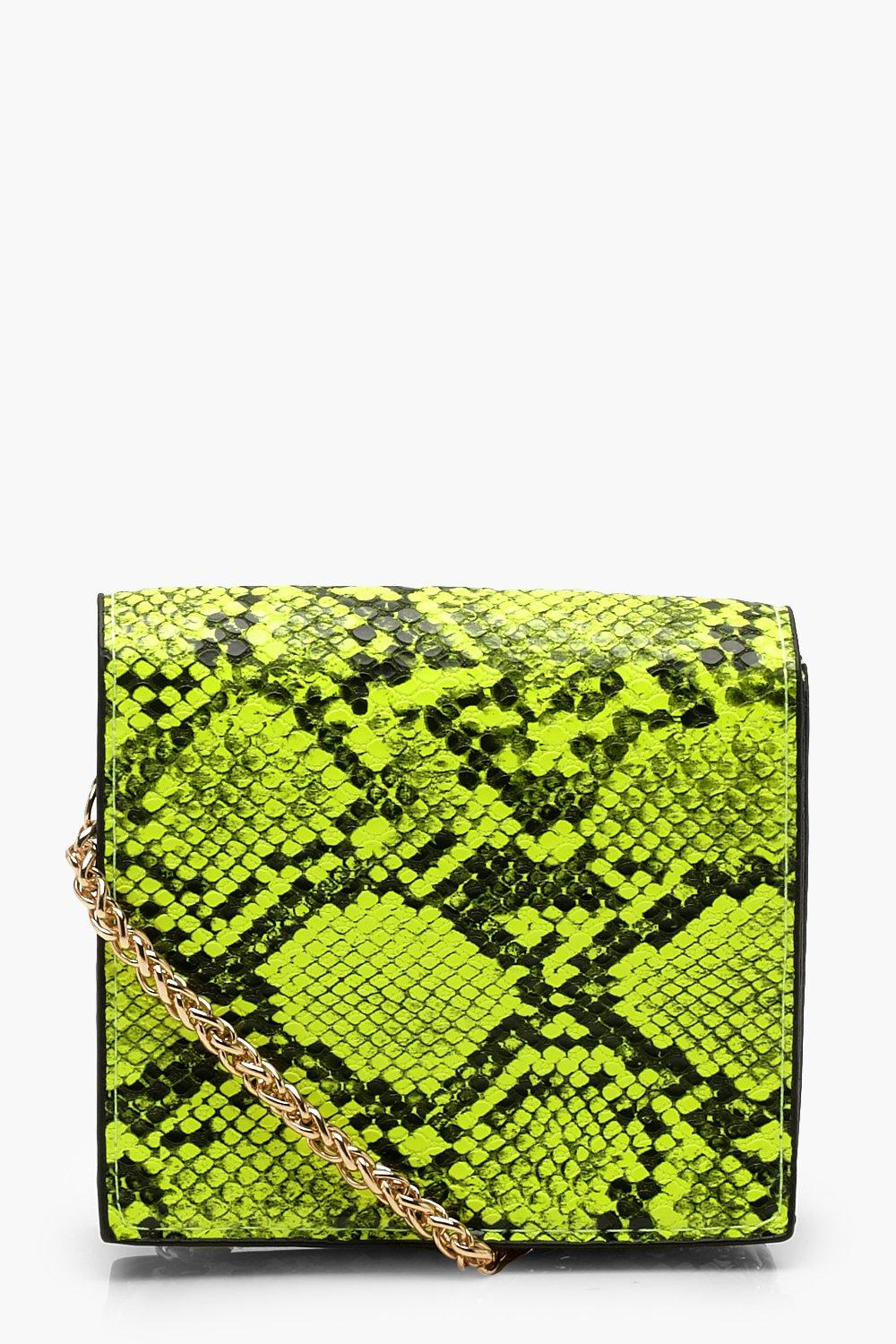 neon green snake print purse