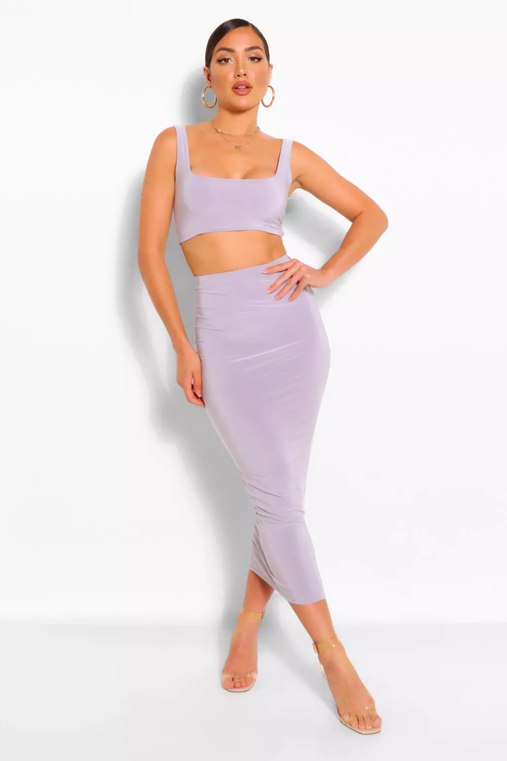 Grey Double Layer Square Neck & Midaxi Co-Ord Set alternative image