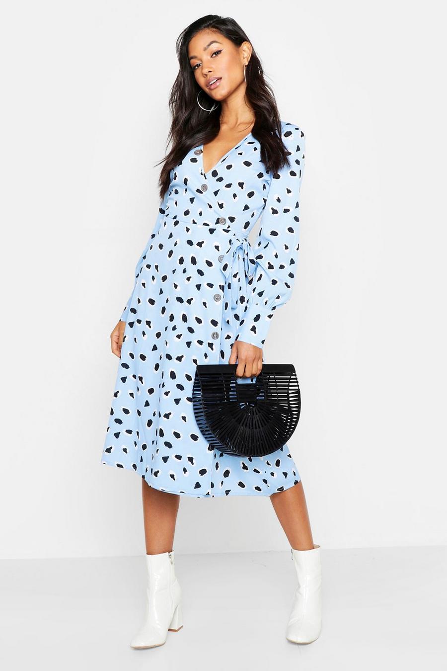 Woven Wrap Dalmation Button Side Midi Dress image number 1