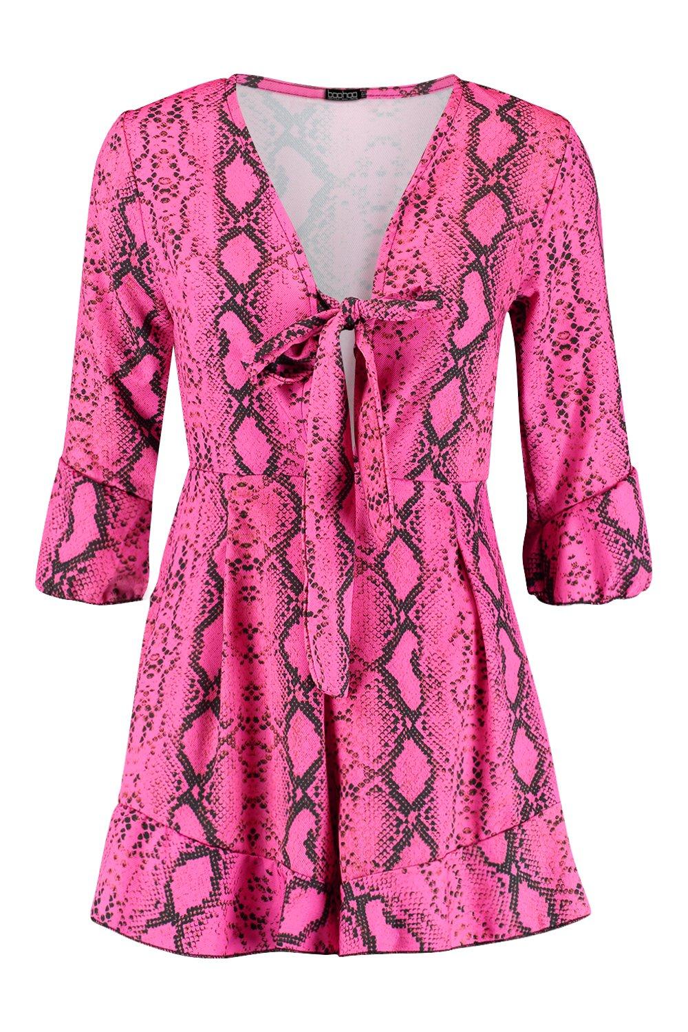 Snake Print Knot Front Playsuit