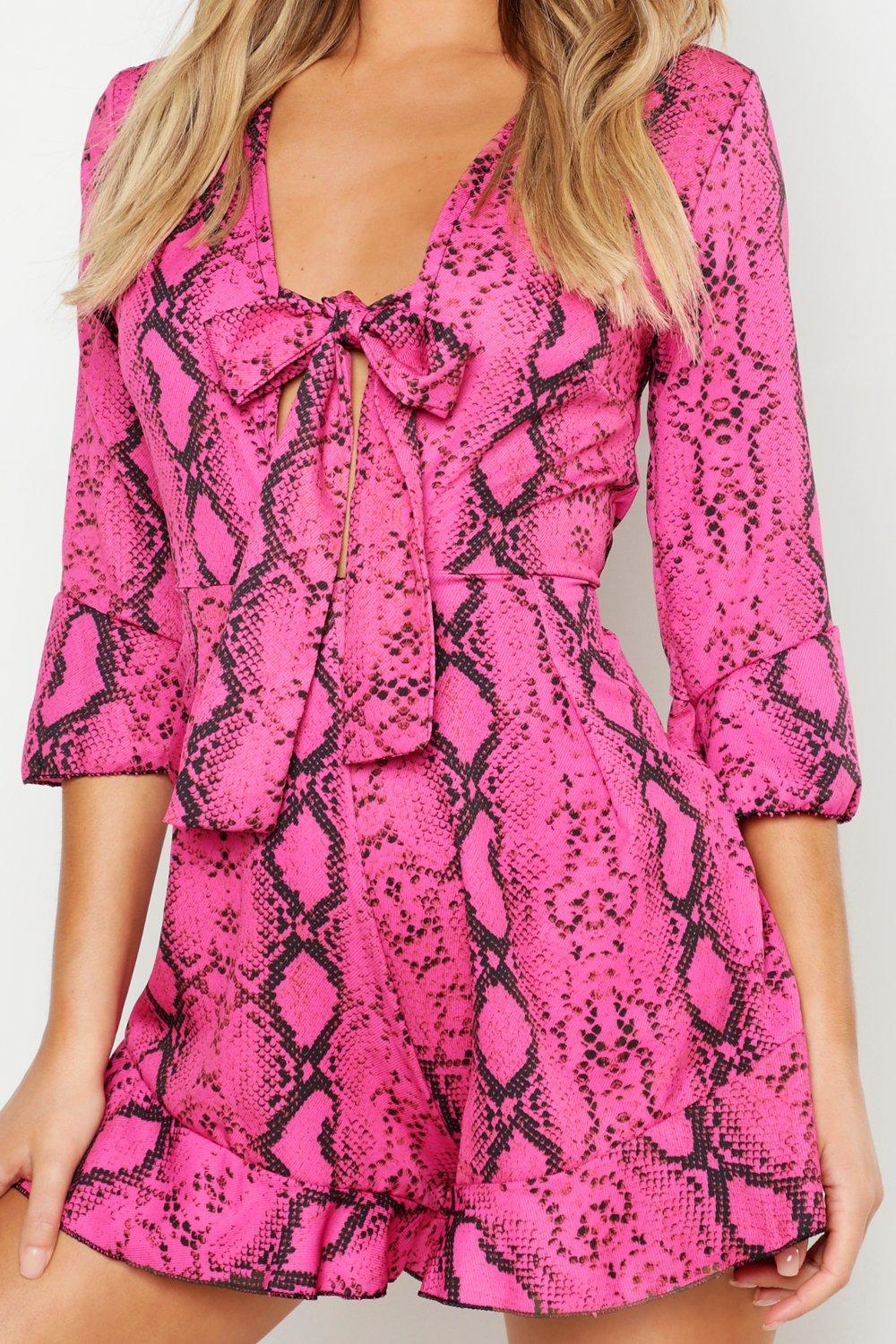 Snake Print Knot Front Playsuit